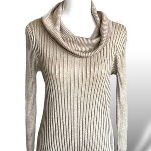 United States Sweaters Cowl Neck Sweater Sparkling Metallic Gold Ribbed Knit SzM